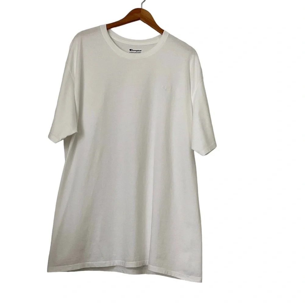Champion Men Crew Neck Short Sleeves T-Shirt 2XL White Cotton Casual Athletic